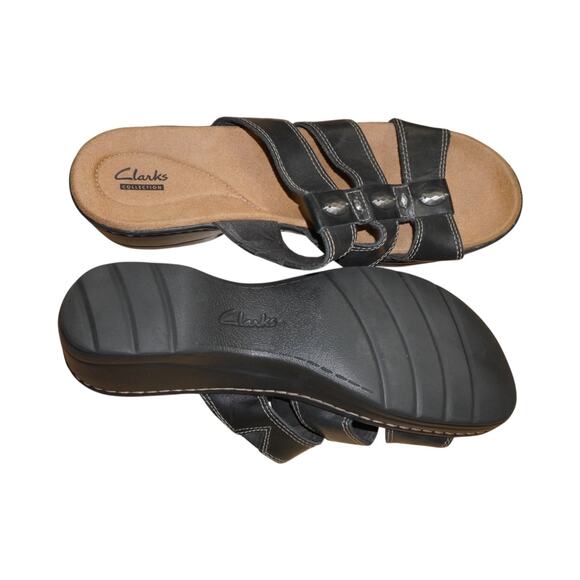 Clarks Collection Black Leather Comfort Sandals Womens US 11 EU 42.5 - Picture 8 of 12